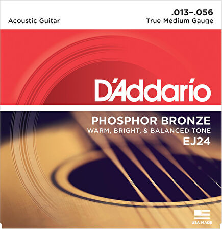 DADDARIO EJ24 AKUSTİK GİTAR TEL SETİ, 13-56 TRUE MEDIUM, PHOSPHOR BRONZE