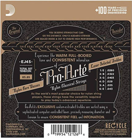 DADDARIO EJ45 PRO-ARTE KLASİK GİTAR TEL SETİ, SILVERPLATED WOUND, NORMAL TENSION