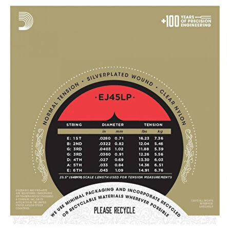 DADDARIO EJ45LP PRO-ARTE KLASİK GİTAR TEL SETİ, LIGHTLY POLISHED