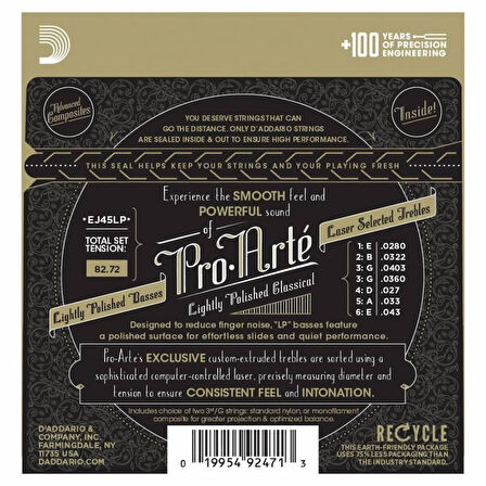 DADDARIO EJ45LP PRO-ARTE KLASİK GİTAR TEL SETİ, LIGHTLY POLISHED