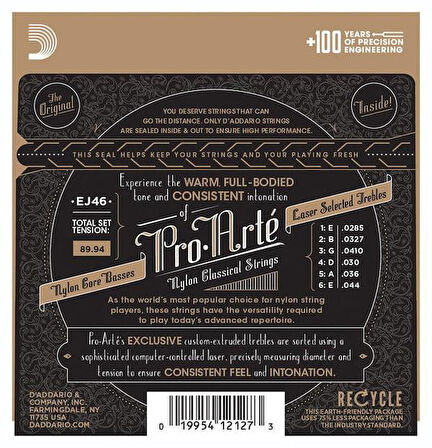 DADDARIO EJ46 PRO-ARTE KLASİK GİTAR TEL SETİ, SILVERPLATED WOUND, HARD TENSION