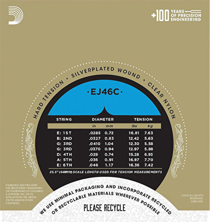 DADDARIO EJ46C PRO-ARTE KLASİK GİTAR TEL SETİ, COMPOSITE CORE, HARD TENSION