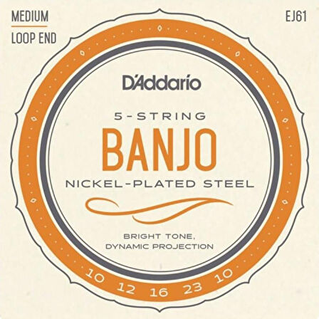DADDARIO EJ61 BANJO TEL SETİ, NICKEL WOUND, 10-23, MEDIUM