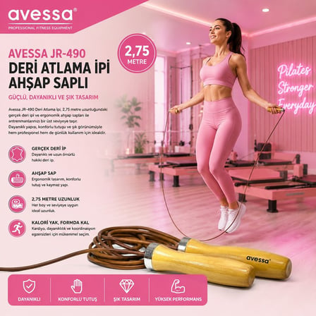 Delux Serisi Aktivite Hazırlık Egzersiz JR-490 Deri Atlama İpi