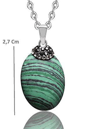 Sertifikalı Zirkon Taşlı Malahit Taşı Kolye