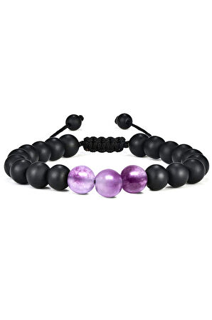 Sertifikalı Doğal Şeffaf Mor Ametist Oniks Taşı Doğal Taş Bileklik Seti
