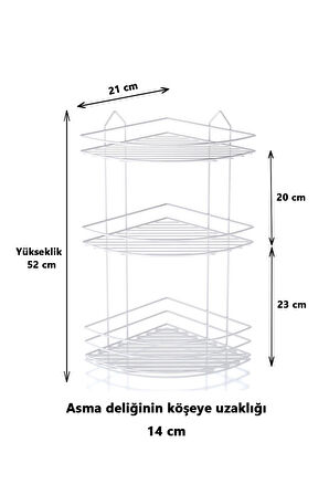 Ömür Boyu Paslanmaz Yapışkanlı Banyo Köşeliği Düzenleyici Şampuanlık Duş Rafı Beyaz EK-03