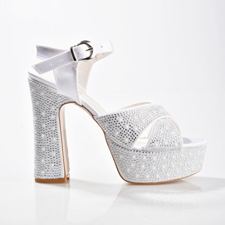 EK Merve 7525 Kadın Taşlı Kalın Platform Topuklu Ayakkabı