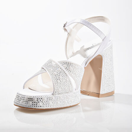 EK Merve 9530 Kadın Taşlı Kalın Platform Topuklu Ayakkabı