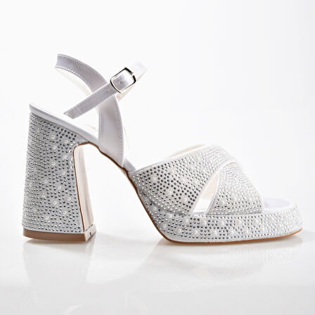 EK Merve 9530 Kadın Taşlı Kalın Platform Topuklu Ayakkabı