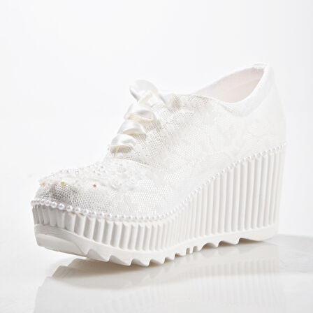 EK Merve 2525 Kadın Nakılşı Dolgu Topuklu Gelin Ayakkabısı