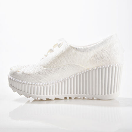 EK Merve 2525 Kadın Nakılşı Dolgu Topuklu Gelin Ayakkabısı