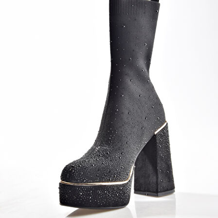 Guja 25K108 Kadın Platform Topuku Taşlı Streç Çizme
