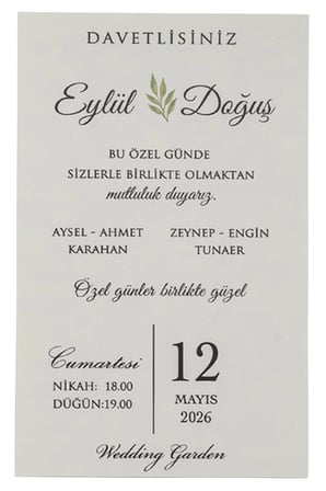 50 Adet Ekonom Düğün Davetiyesi 9271 - Özel Zarflı