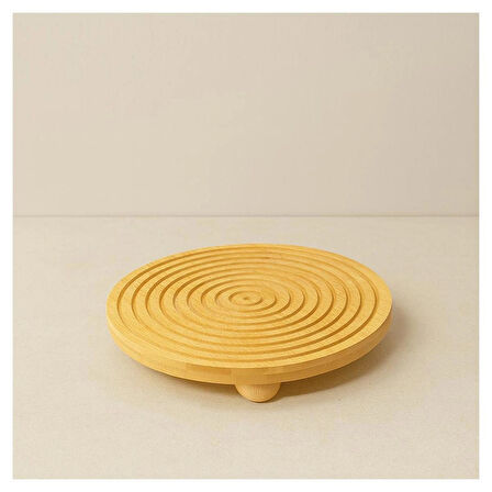 Bambu Dekoratif Top Ayaklı Yuvarlak Sunum Tabağı, Servis Tabağı, (28 X 28 cm)