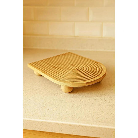  Bambu Dekoratif Top Ayaklı Sunum Tabağı, Servis Tabağı, (23 X 33 cm)