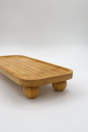 Bambu Top Ayaklı Dikdörtgen Oyuklu Stant, Bambu Sunumluk (15x35cm)