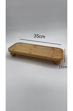 Bambu Top Ayaklı Dikdörtgen Oyuklu Stant, Bambu Sunumluk (15x35cm)