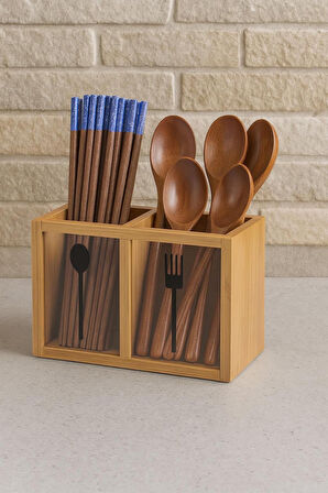 Bambu Ikili Kaşıklık Kutusu, Bambu Çatal Kaşıklık (13CM)