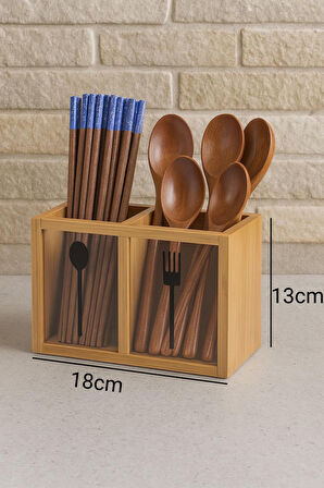 Bambu Ikili Kaşıklık Kutusu, Bambu Çatal Kaşıklık (13CM)