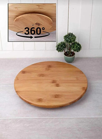 Bambu Dekoratif Yuvarlak Sunum Tabağı, 360 Derece Dönebilen Servis Tabağı, (30 X 30 cm)