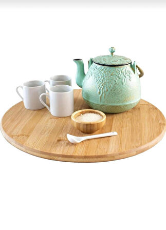 Bambu Dekoratif Yuvarlak Sunum Tabağı, 360 Derece Dönebilen Servis Tabağı, (30 X 30 cm)