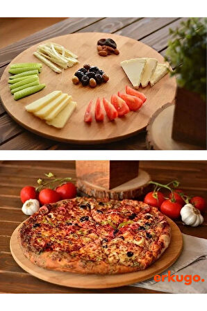 Bambu Ayaklı Yuvarlak Servis Sunum Tabağı, Pizza Servis Tepsisi, Peynir Sunum Tahtası