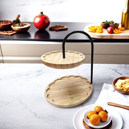 Bambu 2 Katlı Stant, Sunum Standı , Çift Katlı Sunumluk, Dekoratif Stant, Sunum Seti