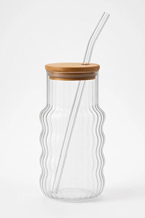 Bambu Kapaklı Motivasyon Cam Bardak / Suluk, 900 ml, Pipet Hediyeli