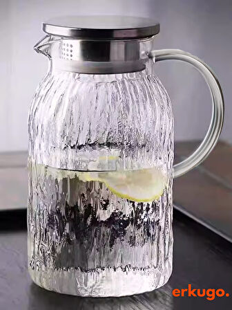 Vakumlu Çelik Kapaklı Isıya Dayanıklı Borosilikat Cam Sürahi, Süzgeçli Sürahi(1500 ml) Icejug