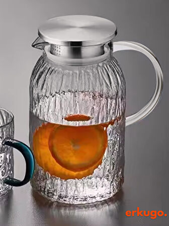 Vakumlu Çelik Kapaklı Isıya Dayanıklı Borosilikat Cam Sürahi, Süzgeçli Sürahi(1500 ml) Icejug