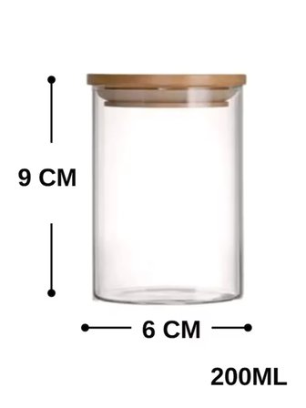 12 Adet Vakumlu Bambu Kapaklı Borosilikat Baharatlık, Saklama Kabı, Çerezlik (200 ml) Jarpot