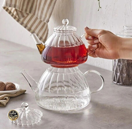 Modern 600 / 1000ml Borosilikat Cam Demlik, Isıya Dayanıklı Cam Kapaklı, Çaydanlık