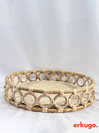 Doğal Rattan Tepsi , %100 El Yapımı Tepsi, Sunum Tepsisi , Yuvarlak Tepsi (35 x 7cm) BH24495