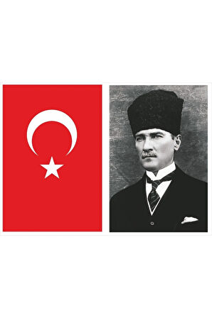 Atatürk ve Türk Bayrağı İkili Set 100x150cm Siyah Beyaz