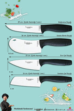 Eco Serisi Mutfak Bıçak Seti Et Ekmek Sebze Salata Pizza Börek Pide Şef Bıçağı 4 Lü Set