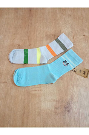 PAMUKLU DESENLİ RENKLİ LİKRALI YUMUŞAK AÇIKMAVİUÇUKLİLA SOKET ÇORAP UNISEX ÇOCUK 7-9 Y ÇORABI