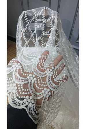 Brode Nakış Yeni Eko Seri Salkım Desenli Nakış 2Kat Pileli Tül Perde