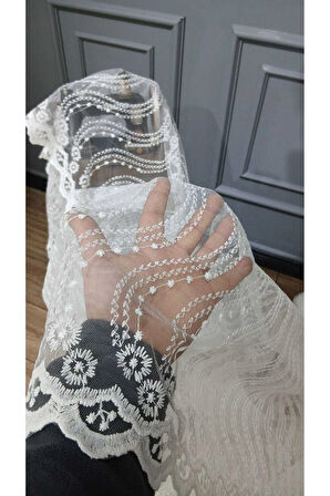 Brode Nakış Yeni Eko Seri Sarmasık Desenli Nakış 2 Kat Pileli Tül Perde