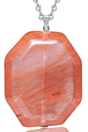 Sertifikalı Damarlı Doğal Pembe Gül Kuvars Taşı Kolye