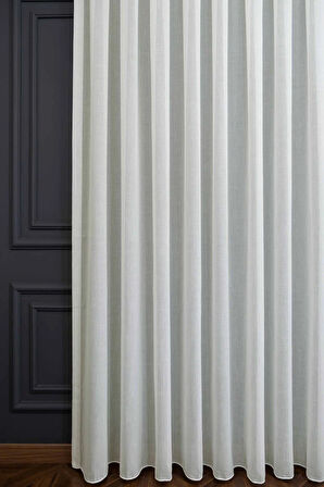 Ekru Keten Tül Perde 2 Kat Pileli Tül Perde