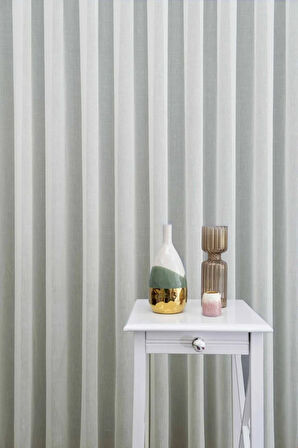 Ekru Keten Tül Perde 2 Kat Pileli Tül Perde