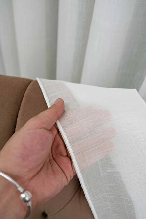 Ekru Keten Tül Perde 3 Kat Pileli Tül Perde