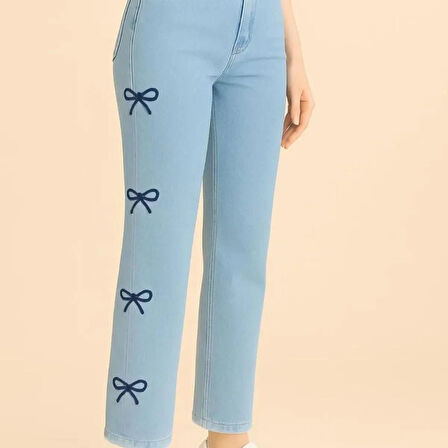 KADIN JEANS- PAPYON DESENLİ GENİŞ PAÇA ESNEK KOT PANTOLON 