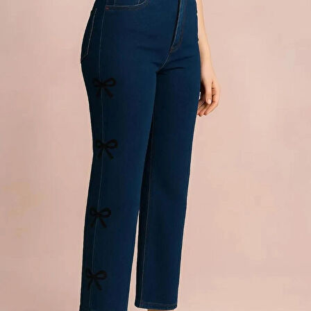 KADIN JEANS- PAPYON DESENLİ GENİŞ PAÇA ESNEK KOT PANTOLON 