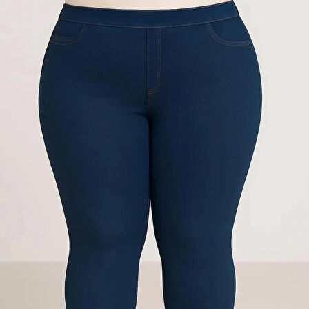 BÜYÜK BEDEN KADIN- BELİ LASTİKLİ DAR PAÇA ESNEK LİKRALI KOT PANTOLON