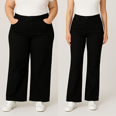 36-50 BEDEN ARALIĞI KADIN JEANS- GENİŞ PAÇA LİKRALI ESNEK KOT PANTOLON
