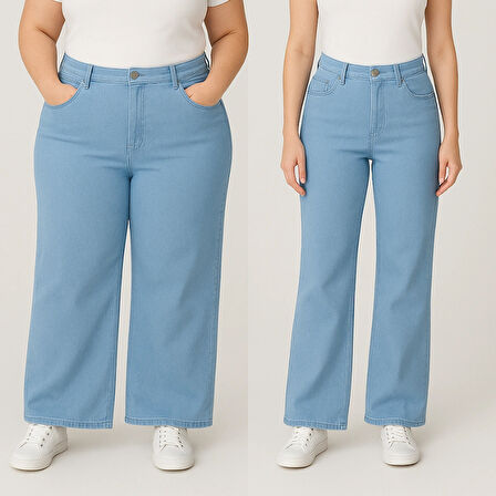 36-50 BEDEN ARALIĞI KADIN JEANS- GENİŞ PAÇA LİKRALI ESNEK KOT PANTOLON