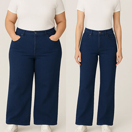 36-50 BEDEN ARALIĞI KADIN JEANS- GENİŞ PAÇA LİKRALI ESNEK KOT PANTOLON