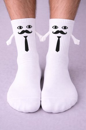 Carnaval Bıyıklı ve Kravatlı El Ele Tutuşan Unisex Çorap